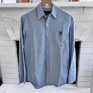 Polo Ralph Lauren Classic Bear Pocket Logo Denim Look Light Blue Button Up Shirt